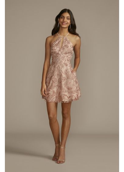 Short A-Line Halter Cocktail and Party Dress - Fifteen Roses